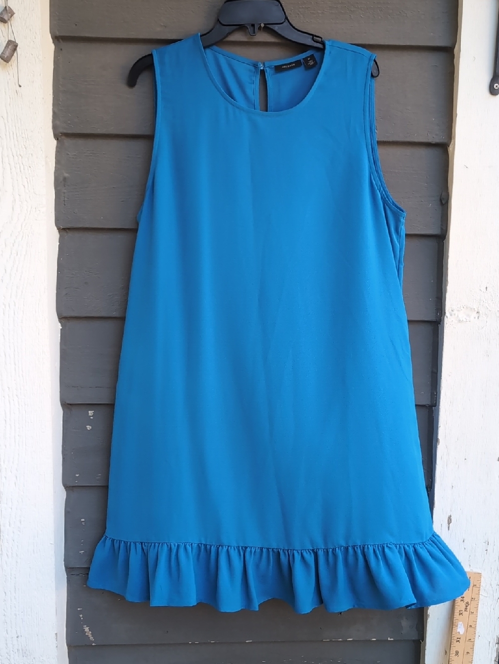 Halgoan Sleeveless Ruffle-Hem Shift Dress in Bright Blue Size XL